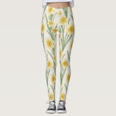 Daffodil Spring Floral in Soft Yellow and Green 4 レギンス (正面)