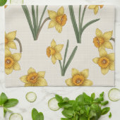 Daffodil Spring Floral in Soft Yellow and Green 5 キッチンタオル (折り畳み)