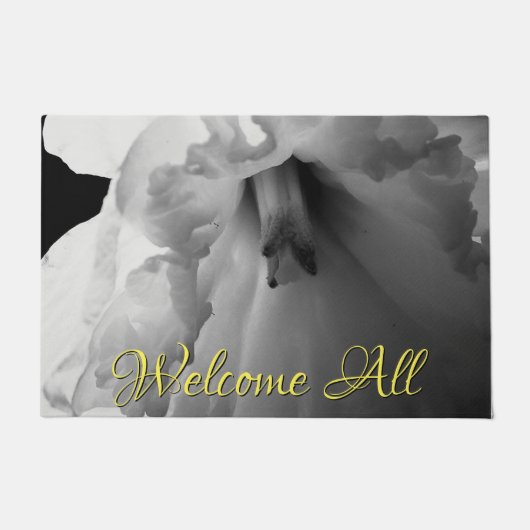 Daffodil Welcome All Black & White Photography ドアマット (正面)