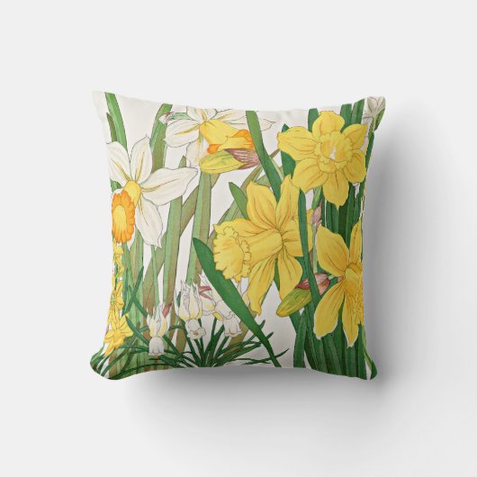 Daffodil Woodblock Painting クッション (正面)