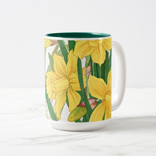 Daffodil Woodblock Painting ツートーンマグカップ (正面右)