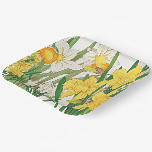 Daffodil Woodblock Painting ペーパープレート (傾斜あり)