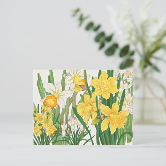 Daffodil Woodblock Painting ポストカード (スタンド正面)