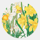 Daffodil Woodblock Painting ラウンドシール (正面)