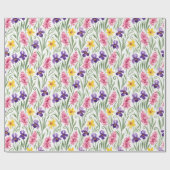 Daffodil Yellow, Iris Purple, Hyacinth Pink Floral ラッピングペーパー (フラット)