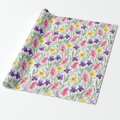 Daffodil Yellow, Iris Purple, Hyacinth Pink Floral ラッピングペーパー (アンロールド)