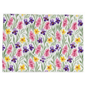 Daffodil Yellow, Iris Purple, Hyacinth Pink Floral ラージペーパーバッグ (裏面)