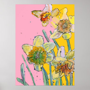 Daffodil Yellow Pink Flower Garden Poster ポスター