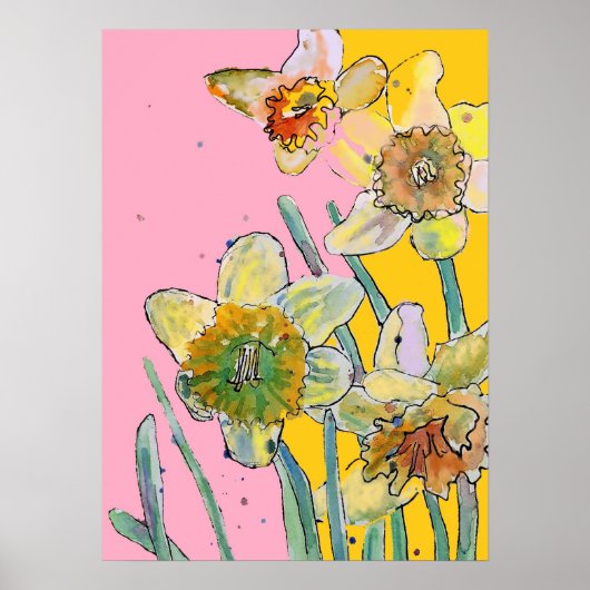 Daffodil Yellow Pink Flower Garden Poster ポスター (正面)