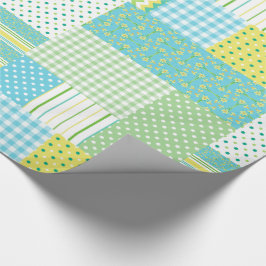 Daffodils フェイク Patchwork Polkasチェック花模様 ラッピングペーパー