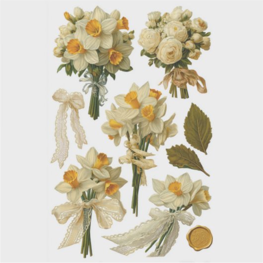 Daffodils Bouquet Spring Wedding Fussy Cut  シール (正面)