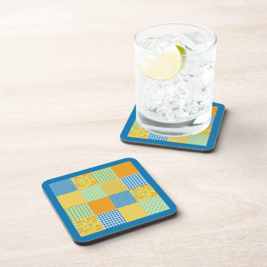 Daffodils Set of Coasters, Country Faux-Patchwork コースター (右側)