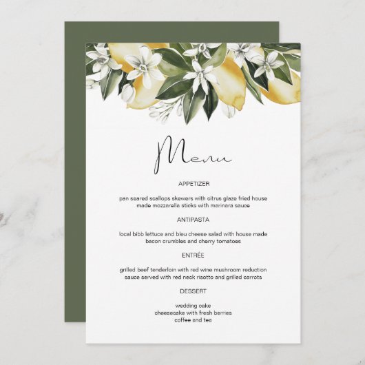 DAHLIAウォーターカラーレモンシトラスフルーツフローラメニュー メニュー (正面/裏面)