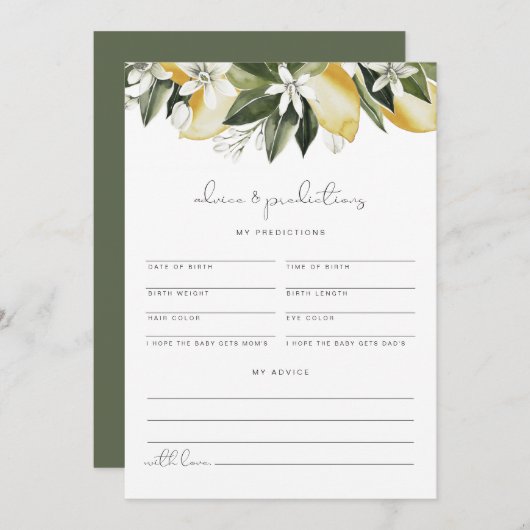 DAHLIAレモンベビーアドバイスと予測カード 招待状 (正面/裏面)