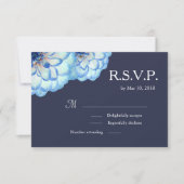 Dahlia花ネイビーブルー赤面フローラ結婚式RSVP 招待状 (正面)