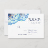 Dahlia花ブルーホワイトピンクフローラ結婚式RSVP 招待状 (正面)