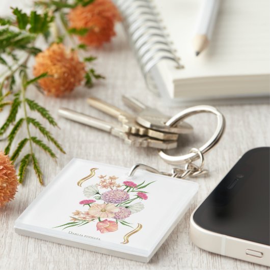 Dahlia Floral Design – Elegant キーホルダー (正面右)