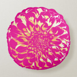 Dahlia flower bright pink pillow  ラウンドクッション
