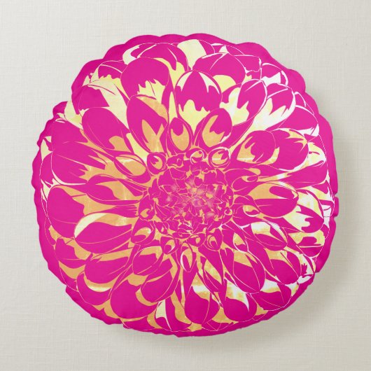 Dahlia flower bright pink pillow  ラウンドクッション (正面)