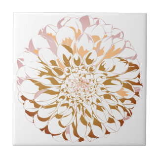 Dahlia flower ceramic accent tile - sepia tones タイル