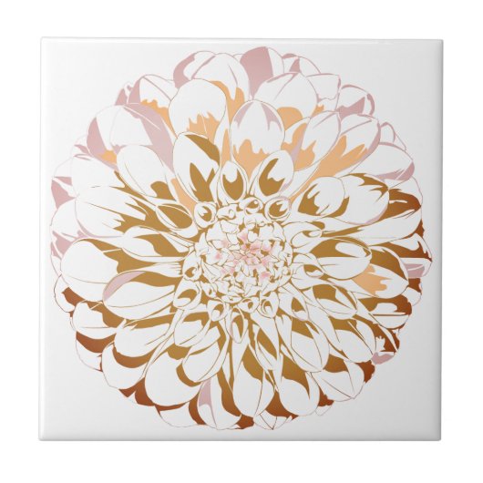 Dahlia flower ceramic accent tile - sepia tones タイル (正面)