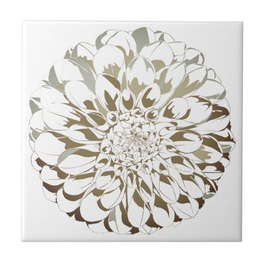 Dahlia flower ceramic tile - brown tones タイル (正面)