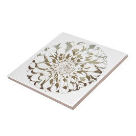 Dahlia flower ceramic tile - brown tones タイル