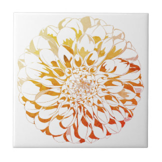 Dahlia flower ceramic tile - rusty tones タイル
