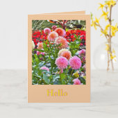 DAHLIA GARDEN/ PINK AND PEACH DAHLIAS/ "HELLO" カード (黄色い花)