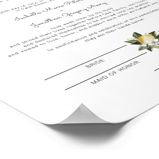 Dahlia - Lemon Citrus Garden Marriage Certificate ポスター (角)