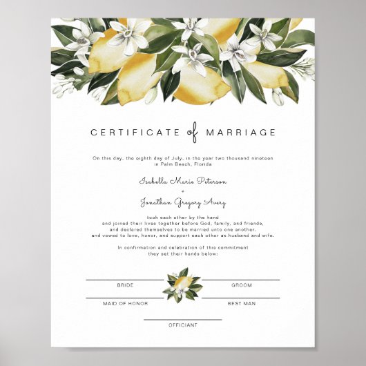 Dahlia - Lemon Citrus Garden Marriage Certificate ポスター (正面)