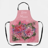 Dahlias flowers pink watercolor エプロン (正面)