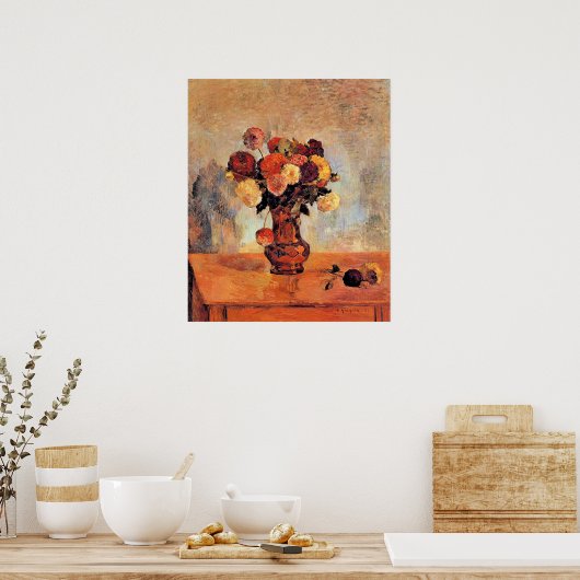 Dahlias in a Copper Vase by Gauguin ポスター (キッチン)
