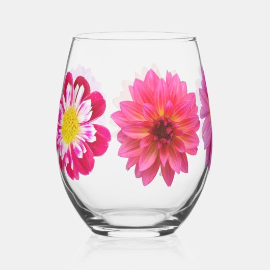 Dahlias Stemless Wine Glass ステムなしワイングラス (正面)