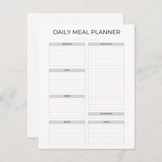 Daily Meal Planner | Simple Minimalistic Clean 招待状 (正面/裏面)