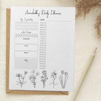 Daily Planner Hourly To Do List Black White Floral ノートパッド
