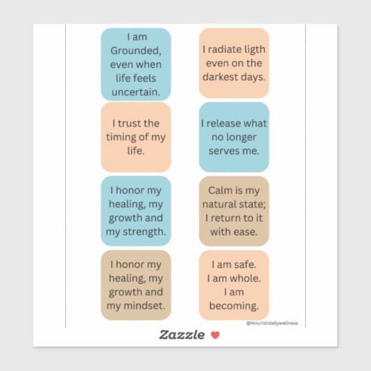 Daily Positive Affirmations- 8 Wellness Stickers シール (シート)