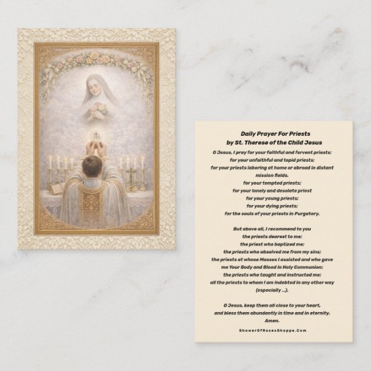 Daily Prayer for Priests by St. Therese Holy Card 名刺 (正面/裏面)