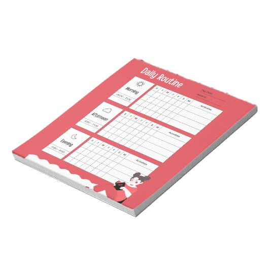 Daily Routine Chart Morning Afternoon Evening ノートパッド (回転)