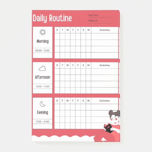Daily Routine Chart Morning Afternoon Evening ポストイット (正面)