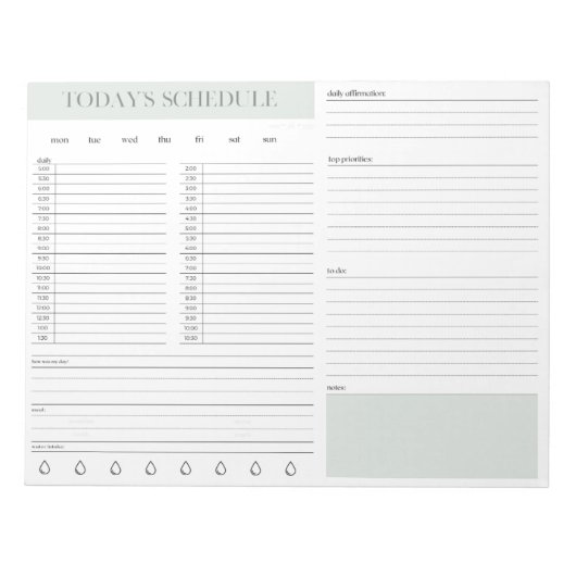 Daily Schedule Planningメモ帳 – Mint ノートパッド (正面)
