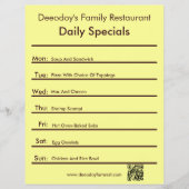 Daily Specials Restaurant Flyer With QR Code Yello チラシ (正面)