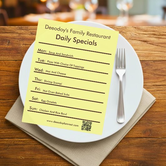 Daily Specials Restaurant Flyer With QR Code Yello チラシ