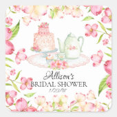 *Daintyピンクの花の花嫁のお茶会の封筒用シール スクエアシール (正面)
