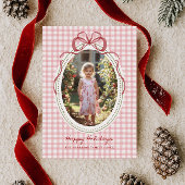 Dainty Bow Frame Gingham Christmas Photo シーズンカード