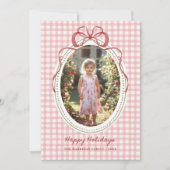 Dainty Bow Frame Gingham Christmas Photo シーズンカード (正面)