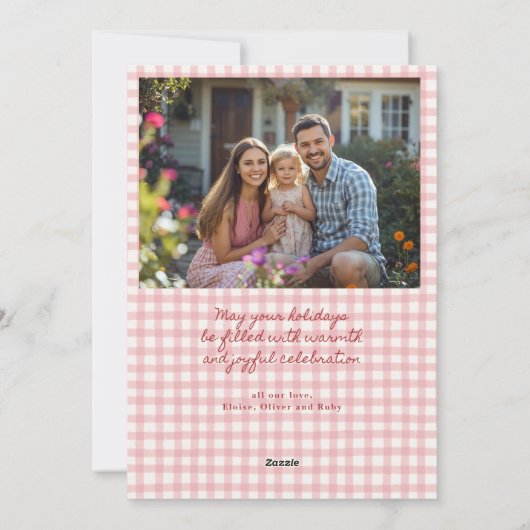 Dainty Bow Frame Gingham Christmas Photo シーズンカード (裏面)