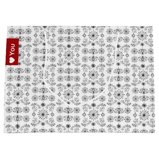 Dainty Charcoal and Crème Motif ラージペーパーバッグ (正面)