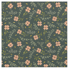  Dainty Ditsy Watercolor Floral Dark Green Pattern ファブリック