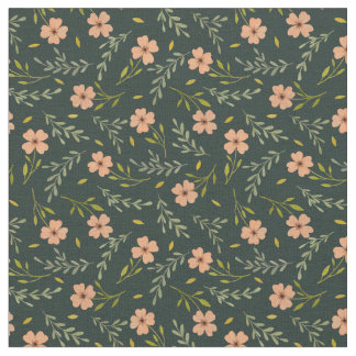  Dainty Ditsy Watercolor Floral Dark Green Pattern ファブリック